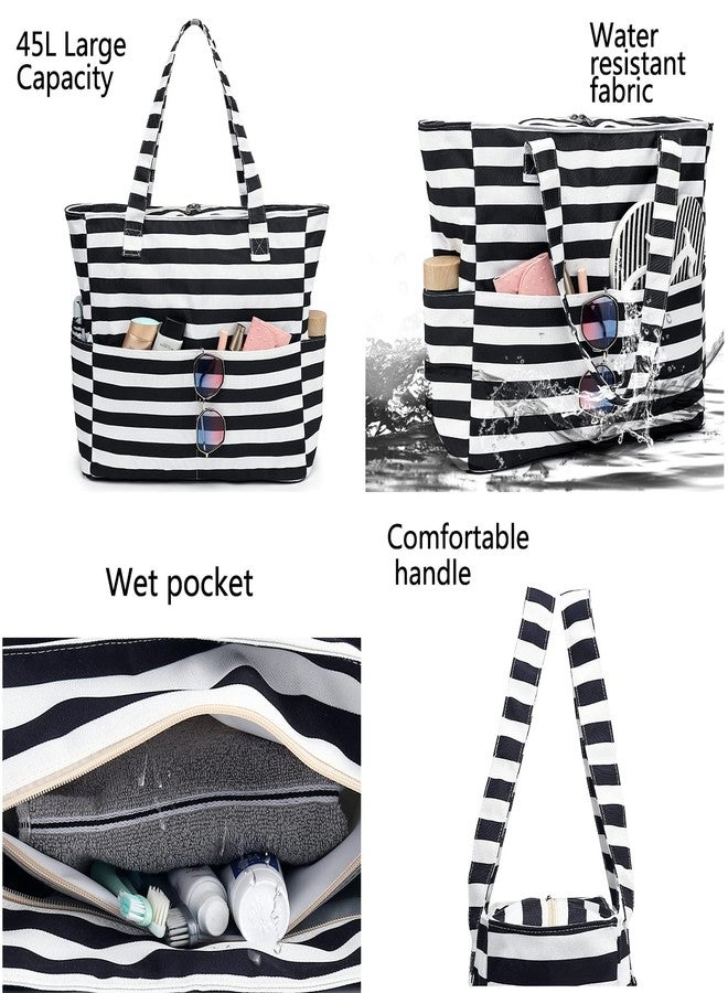 LEDAOU Beach Bag Waterproof Sandproof Women Tote Bag Pool Bag with Zipper for Gym Grocery Travel with Wet Pocket - Image 3