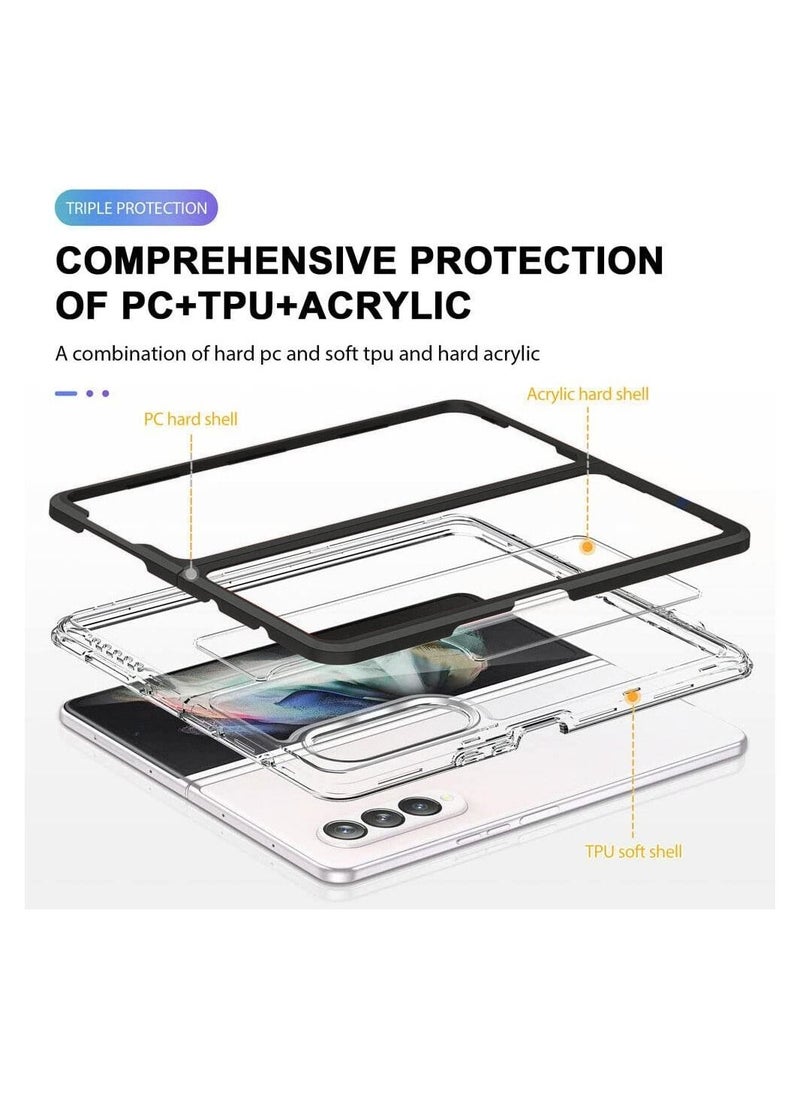 CATANES Samsung Galaxy Z Fold 4 Case Clear Hybrid Shockproof Soft TPU Cover with Anti-Drop Hard PC Bumper Black  - Image 2