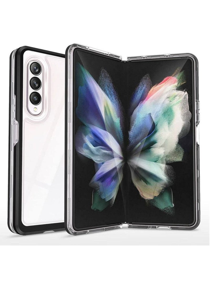 CATANES Samsung Galaxy Z Fold 4 Case Clear Hybrid Shockproof Soft TPU Cover with Anti-Drop Hard PC Bumper Black  - Image 1