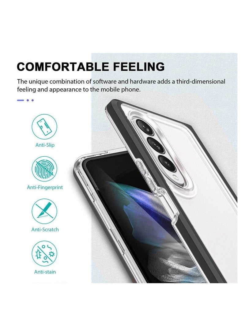 CATANES Samsung Galaxy Z Fold 4 Case Clear Hybrid Shockproof Soft TPU Cover with Anti-Drop Hard PC Bumper Black  - Image 3
