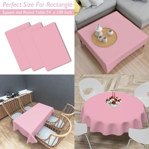 Childom 3 Pack Plastic Tablecloths for Rectangle Tables 54" x 108" Pink Disposable Table Cloths for 6 to 8 Foot Tables Indoor or Outdoor Parties Birthday Wedding Christmas Anniversary Buffet Table - Image 2