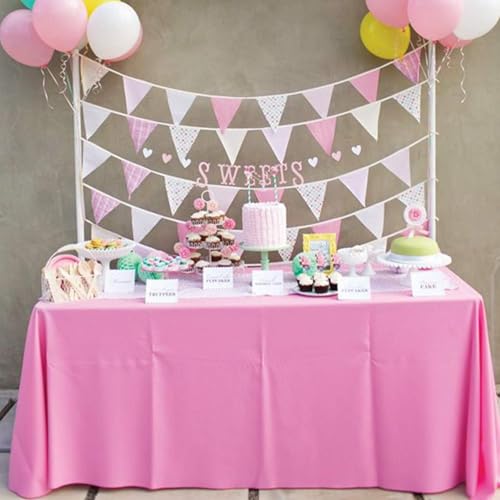 Childom 3 Pack Plastic Tablecloths for Rectangle Tables 54" x 108" Pink Disposable Table Cloths for 6 to 8 Foot Tables Indoor or Outdoor Parties Birthday Wedding Christmas Anniversary Buffet Table - Image 4