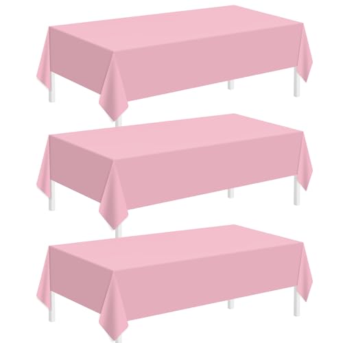 Childom 3 Pack Plastic Tablecloths for Rectangle Tables 54" x 108" Pink Disposable Table Cloths for 6 to 8 Foot Tables Indoor or Outdoor Parties Birthday Wedding Christmas Anniversary Buffet Table - Image 1