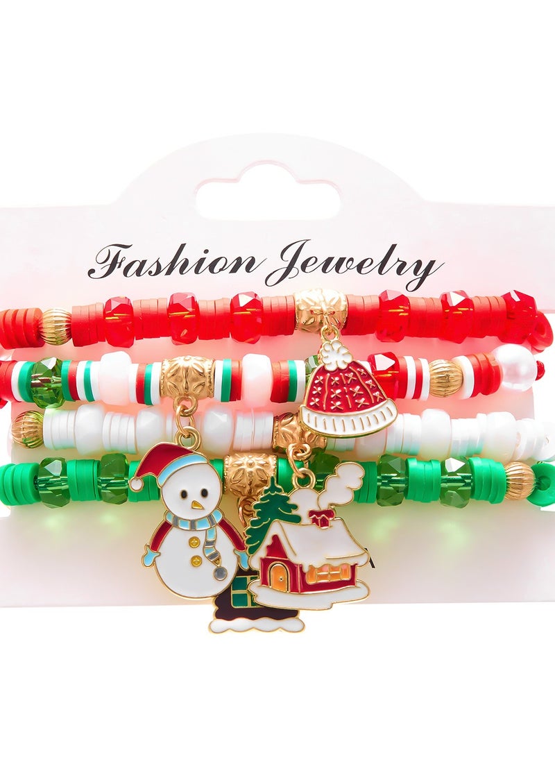 New Christmas Day Colorful Weaving Santa Claus Elk Gloves Soft Ceramic Combination Bracelet Christmas Set - Image 1