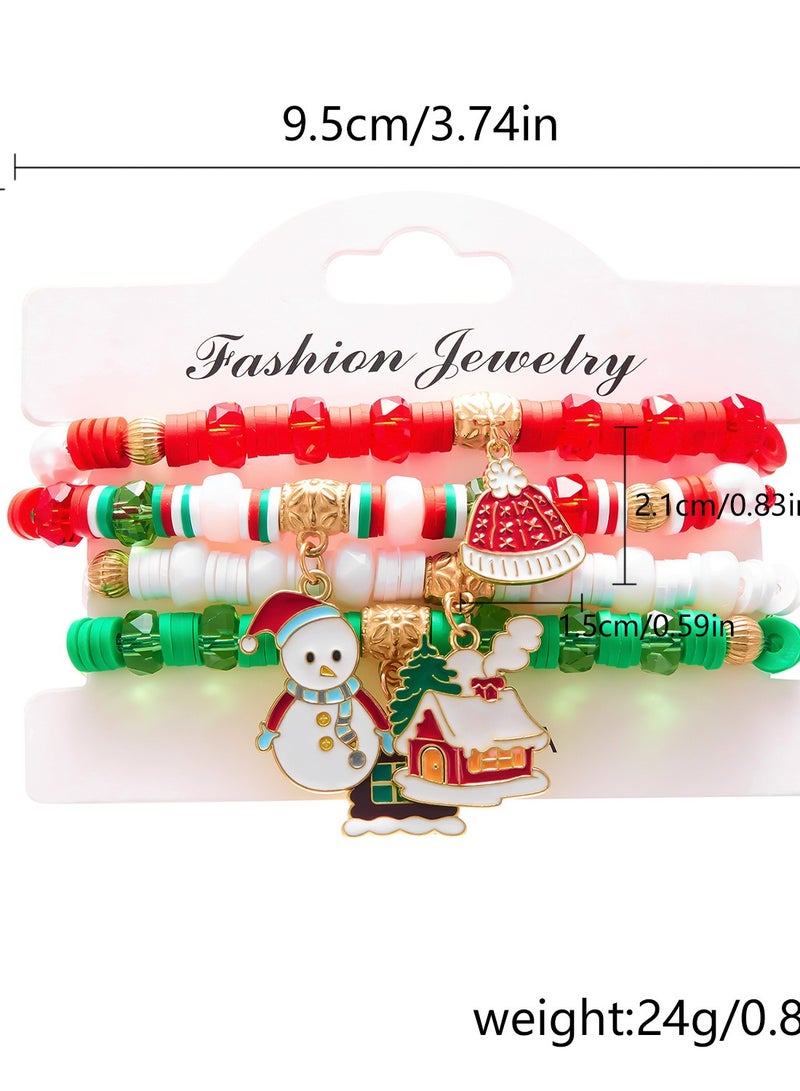 New Christmas Day Colorful Weaving Santa Claus Elk Gloves Soft Ceramic Combination Bracelet Christmas Set - Image 2