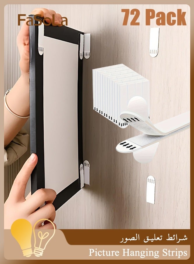 Bukela 36 Pairs Picture Hanging Strips, Large No Nail Wall Hooks, Heavy Duty Photo Frame Hanger, Damage-Free Adhesive Strips, Removable Frame Mounting Strips for Home Decor, Office Organization and Wall Art (White) - Image 1