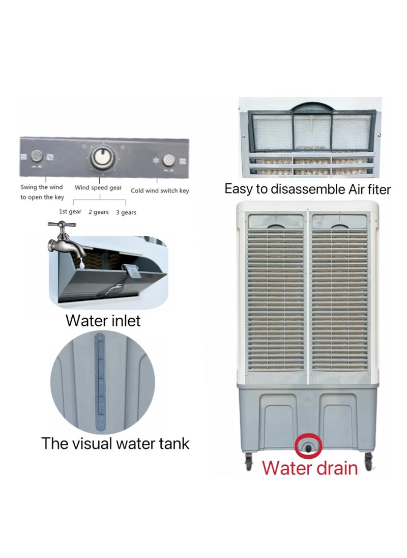 Wtrtr Wtrtr 120L big Air Cooler，550W Evaporative Air Cooler, Equipped with Ice Box Technology, 3 Wind Speed| Left, Right, Up and Down Swing, Ideal for Home and Office  - Image 3