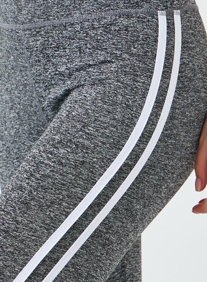 Styli Active Women Grey Melange Dual Stripes Leggings - Image 3
