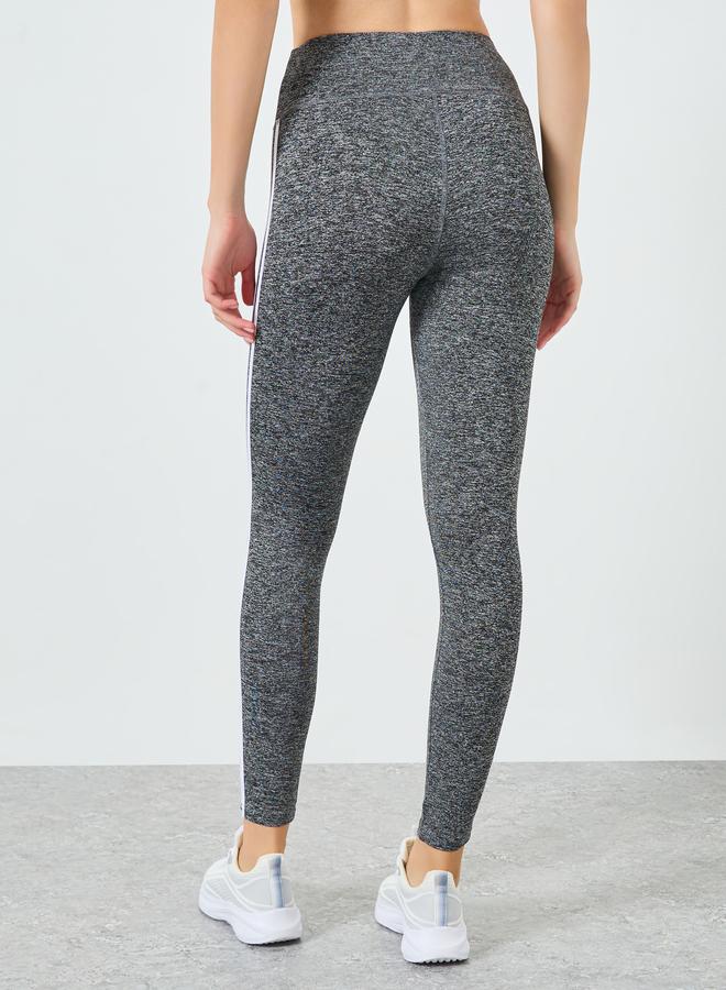 Styli Active Women Grey Melange Dual Stripes Leggings - Image 4