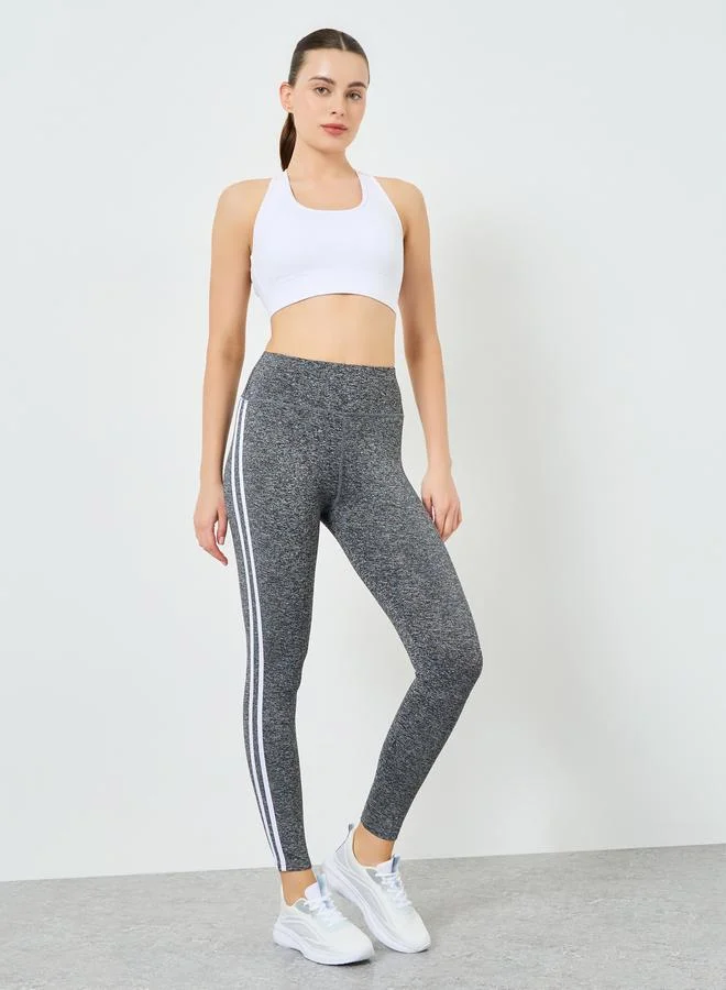 Styli Active Women Grey Melange Dual Stripes Leggings