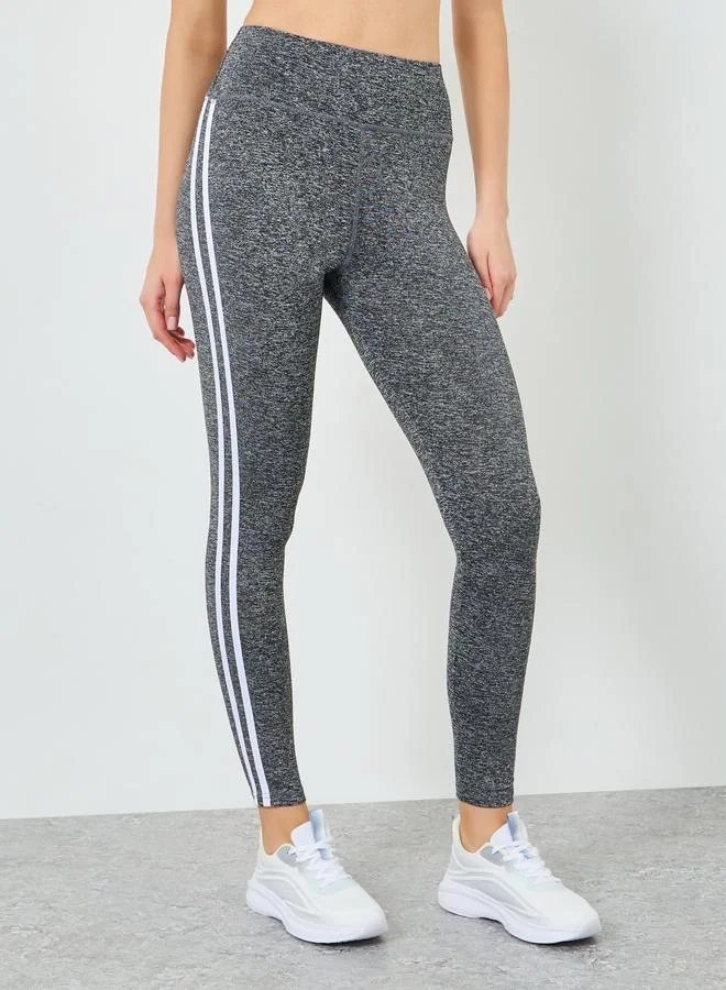 Styli Active Women Grey Melange Dual Stripes Leggings