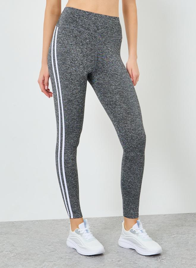Styli Active Women Grey Melange Dual Stripes Leggings - Image 2