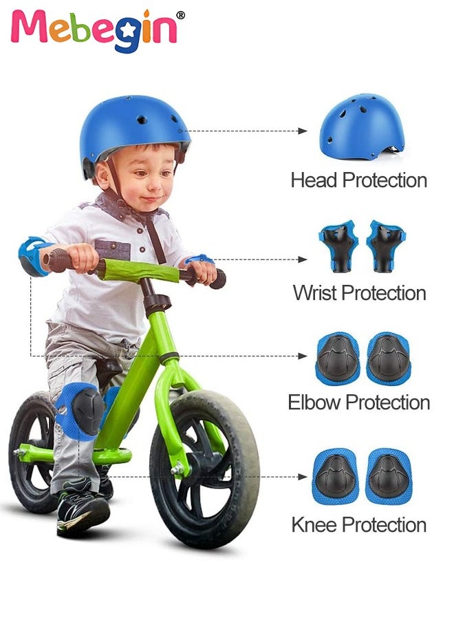 MEBEGIN - 7 Pcs Multi-Sport Protective Gear Set with Adjustable Helmet Knee and Elbow Pads Wrist Guards fit for Multi Sports Scooter, Skateboarding, Biking, Roller Skating Blue - Image 1