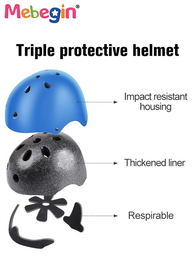 MEBEGIN - 7 Pcs Multi-Sport Protective Gear Set with Adjustable Helmet Knee and Elbow Pads Wrist Guards fit for Multi Sports Scooter, Skateboarding, Biking, Roller Skating Blue - Image 1