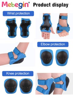 MEBEGIN 7 Pcs Multi-Sport Protective Gear Set with Adjustable Helmet Knee and Elbow Pads Wrist Guards fit for Multi Sports Scooter, Skateboarding, Biking, Roller Skating Blue  - Image 4