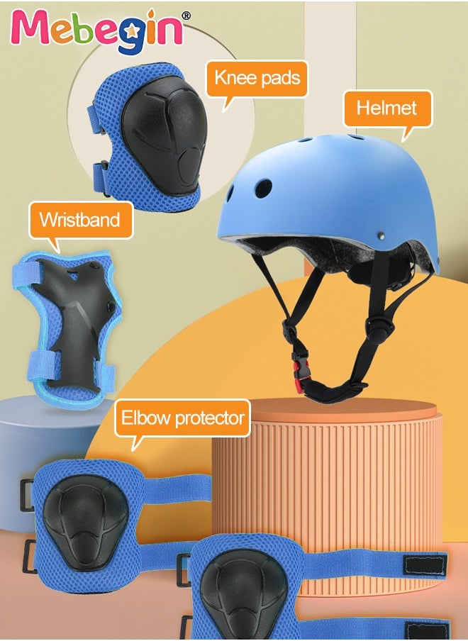 MEBEGIN - 7 Pcs Multi-Sport Protective Gear Set with Adjustable Helmet Knee and Elbow Pads Wrist Guards fit for Multi Sports Scooter, Skateboarding, Biking, Roller Skating Blue - Image 1