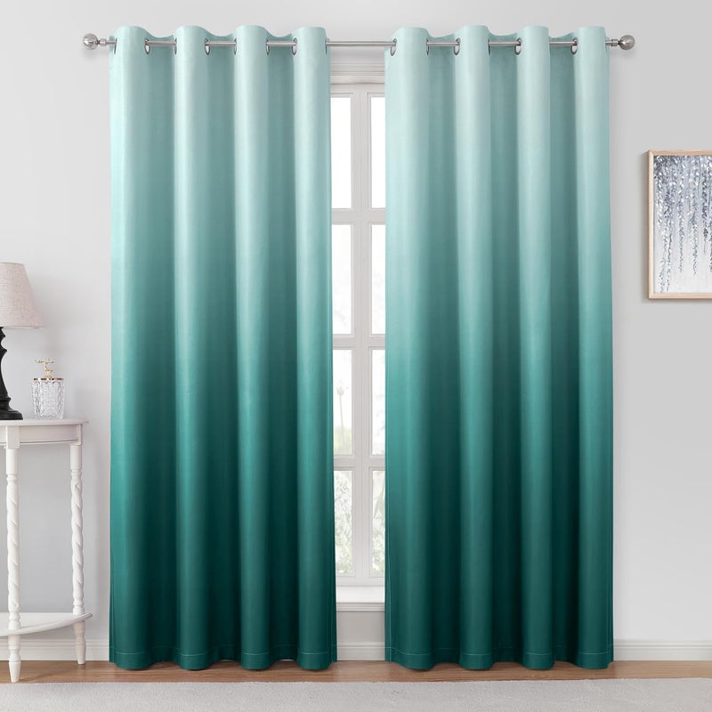 HOMEIDEAS Teal Ombre Blackout Curtains 52 X 84 Inch Length Gradient Room Darkening Thermal Insulated Energy Saving Grommet 2 Panels Window Drapes for Living Room/Bedroom - Image 1