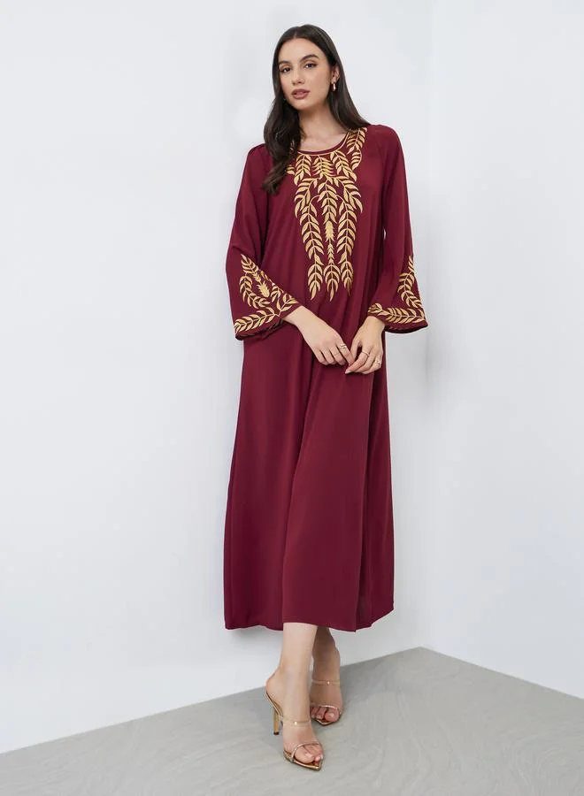 Take Two Take Two Burgundy Leaf Embroidery Jalabiya