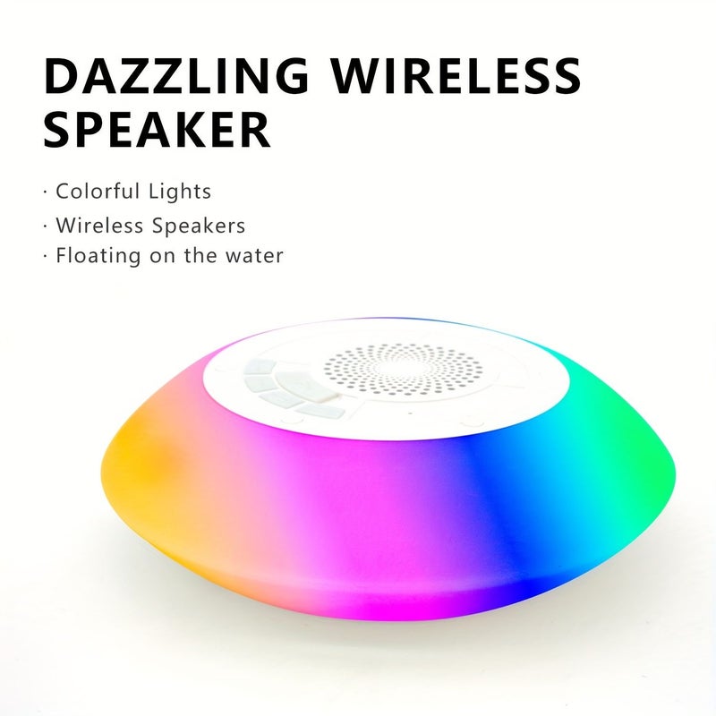 White Floating Pool Speaker With Colorful Lights 8 Modes HD Stereo Sound Built In Mic Hands Free For Shower Home Outdoor - Image 4