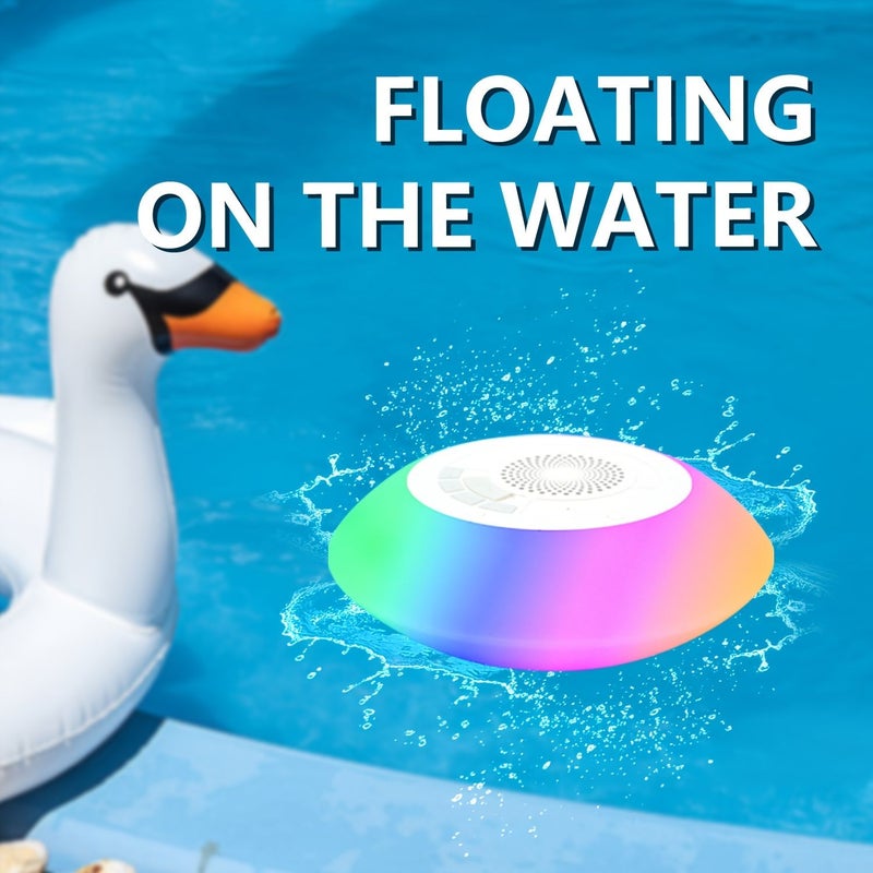 White Floating Pool Speaker With Colorful Lights 8 Modes HD Stereo Sound Built In Mic Hands Free For Shower Home Outdoor - Image 5