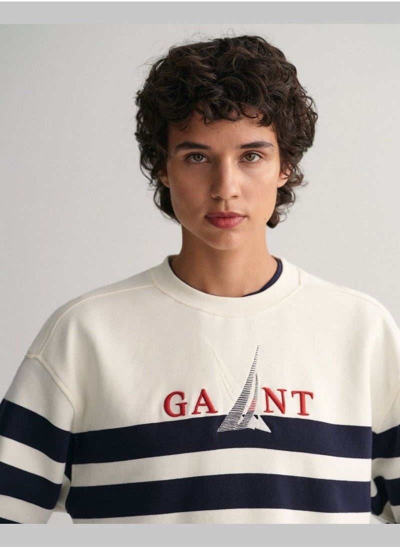 GANT Gant Sail Graphic Striped Crew Neck Sweatshirt  - Image 3