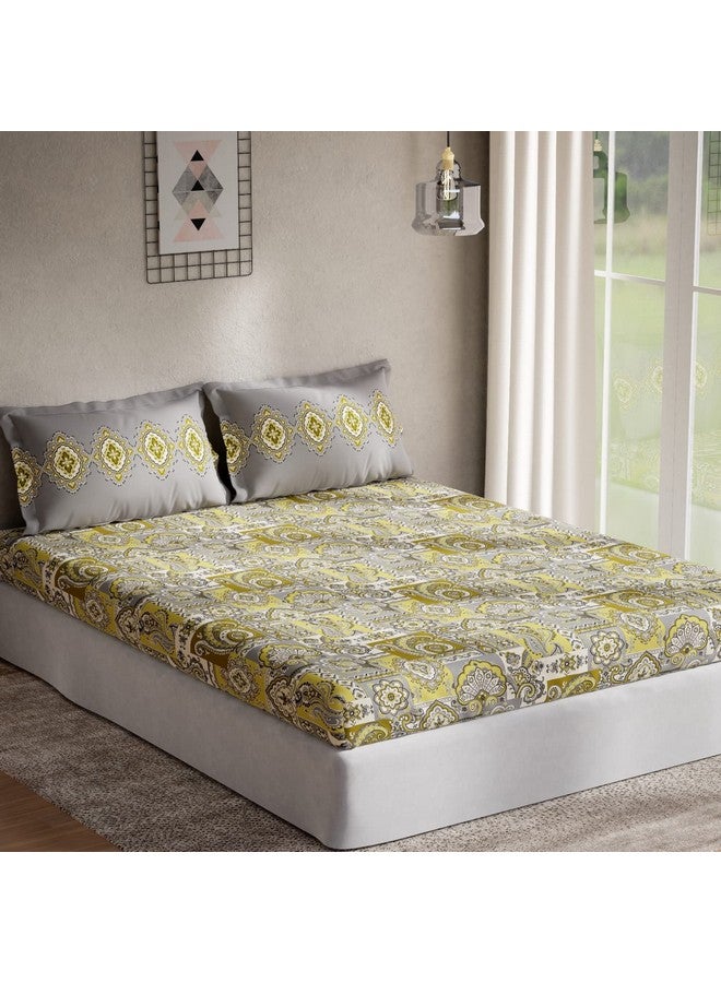 DDECOR Live beautiful DDECOR - Pack of 1 Charmy Ethnic Motifs Cotton Double Bedsheet with 2 Pillow Covers - Yellow  - Image 2