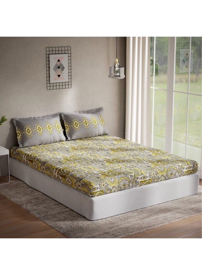 DDECOR Live beautiful DDECOR - Pack of 1 Charmy Ethnic Motifs Cotton Double Bedsheet with 2 Pillow Covers - Yellow  - Image 1