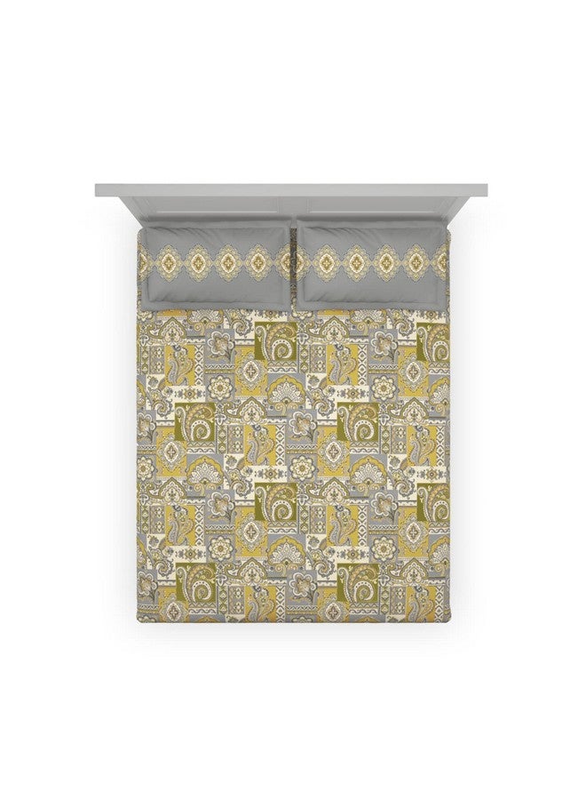 DDECOR Live beautiful DDECOR - Pack of 1 Charmy Ethnic Motifs Cotton Double Bedsheet with 2 Pillow Covers - Yellow  - Image 3