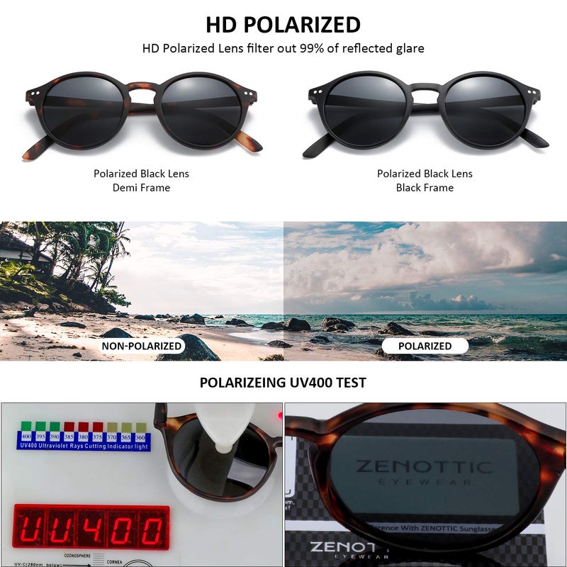 ZENOTTIC Polarized Sunglasses for Women Men: Retro Shades Round | Square Frame UV Protection 2 Pack - Image 5