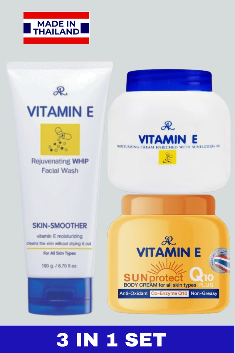 AR AR 3 in 1 Vitamin E Skincare Set Includes Moisturizing Cream Sunprotect and Facial Wash For Nourished Smooth and Protected Skin Made in Thailand - Image 1
