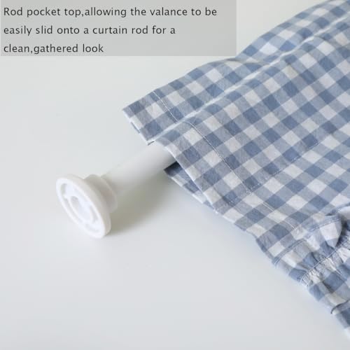 Silnuo Taupe/White Plaid Gingham Ruffle Window Valance Farmhouse Checkered Kithchen Treatment Washed Cotton Decorative Curtain Rod Pocket 52" W x 18" L - Image 5