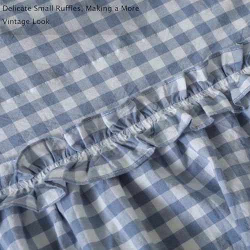 Silnuo Taupe/White Plaid Gingham Ruffle Window Valance Farmhouse Checkered Kithchen Treatment Washed Cotton Decorative Curtain Rod Pocket 52" W x 18" L - Image 3