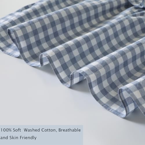 Silnuo Taupe/White Plaid Gingham Ruffle Window Valance Farmhouse Checkered Kithchen Treatment Washed Cotton Decorative Curtain Rod Pocket 52" W x 18" L - Image 4