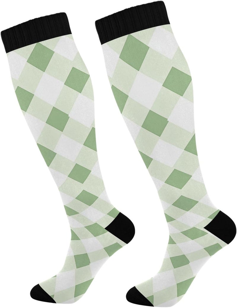 Checked Neutral White Men'S Compression Socks Knee High Socks for Nurses Sports - Image 1