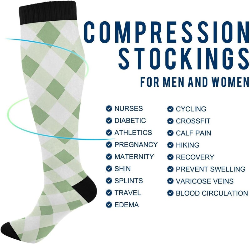 Checked Neutral White Men'S Compression Socks Knee High Socks for Nurses Sports - Image 5
