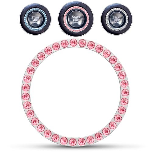 Bling Car Decor Crystal Rhinestone Car Bling Ring Emblem Sticker, Bling Car Accessories for Auto Start Engine Ignition Button Key & Knobs, Bling for Car Interior, Unique Gift for Women (Pink) - Image 1