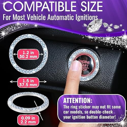 Bling Car Decor Crystal Rhinestone Car Bling Ring Emblem Sticker, Bling Car Accessories for Auto Start Engine Ignition Button Key & Knobs, Bling for Car Interior, Unique Gift for Women (Pink) - Image 3