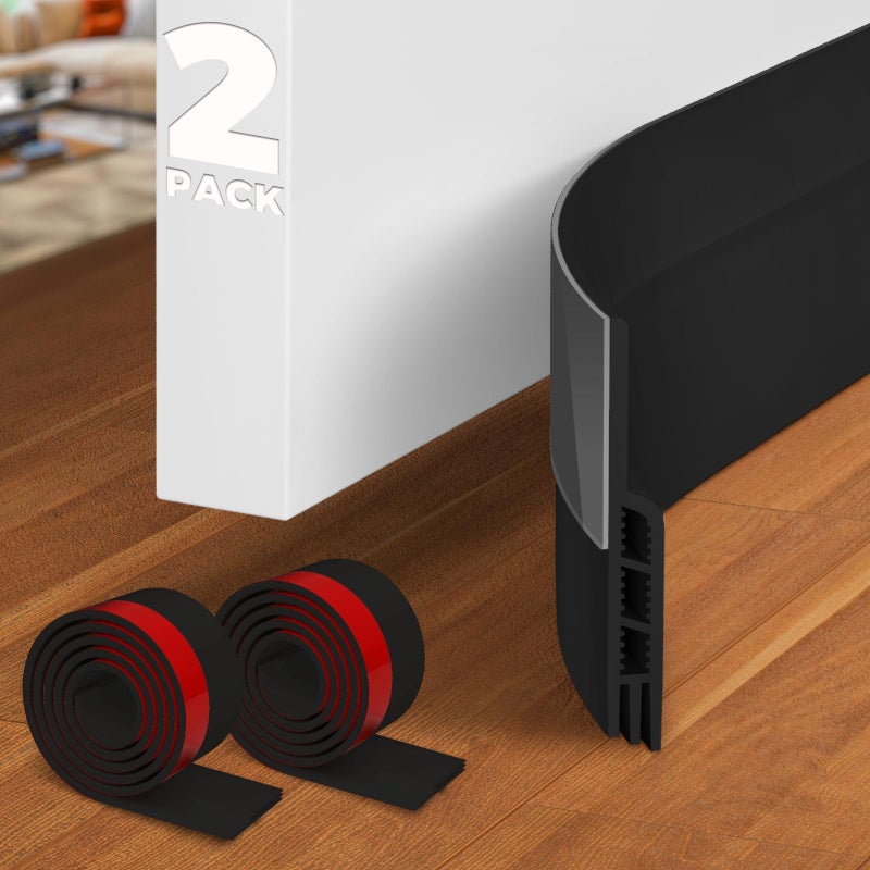 Holikme Door Draft Stopper Sheets Rolls  Strips Under Door Draft Blocker Insulator Weather Stripping Noise Stopper Strong Adhesive 37 Length Black
