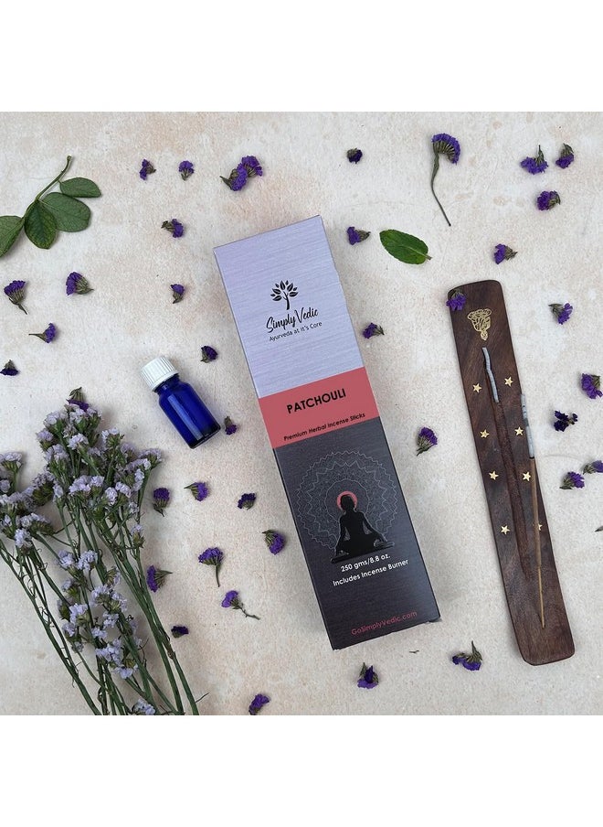 Simply Vedic - Patchouli Incense Sticks 250-Grams (Approx 135 Premium Incense Stick + Incense Holder)| Lasts 60-Minutes, Ideal For Meditation, Yoga, Spiritual Healing, Prayers, Aromatherapy - Image 1
