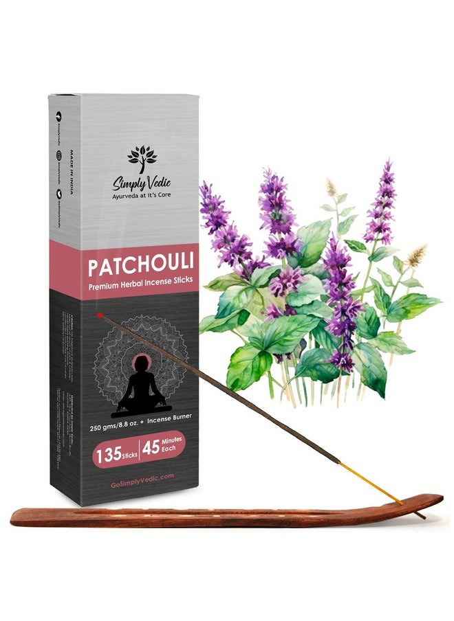 Simply Vedic - Patchouli Incense Sticks 250-Grams (Approx 135 Premium Incense Stick + Incense Holder)| Lasts 60-Minutes, Ideal For Meditation, Yoga, Spiritual Healing, Prayers, Aromatherapy - Image 1