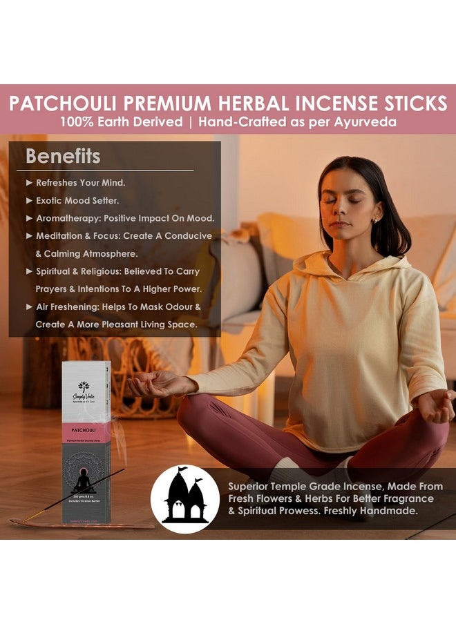 Simply Vedic - Patchouli Incense Sticks 250-Grams (Approx 135 Premium Incense Stick + Incense Holder)| Lasts 60-Minutes, Ideal For Meditation, Yoga, Spiritual Healing, Prayers, Aromatherapy - Image 1