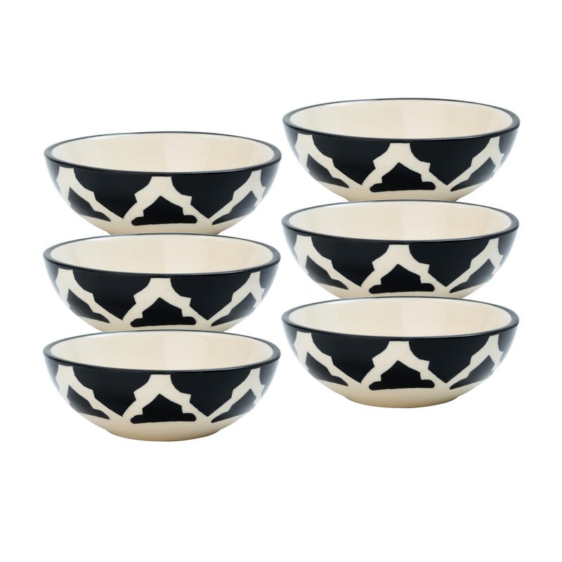 P-PLUS INTERNATIONAL Hand Painted Ceramic Serving Bowl Set | for Cereal Soup Dessert, Snack, Fruit, Salsa, Snack | Dishwasher & Microwave Safe | Best Gift Set | 75 ML 8.5 CM (Black, Set of 6) - Image 1