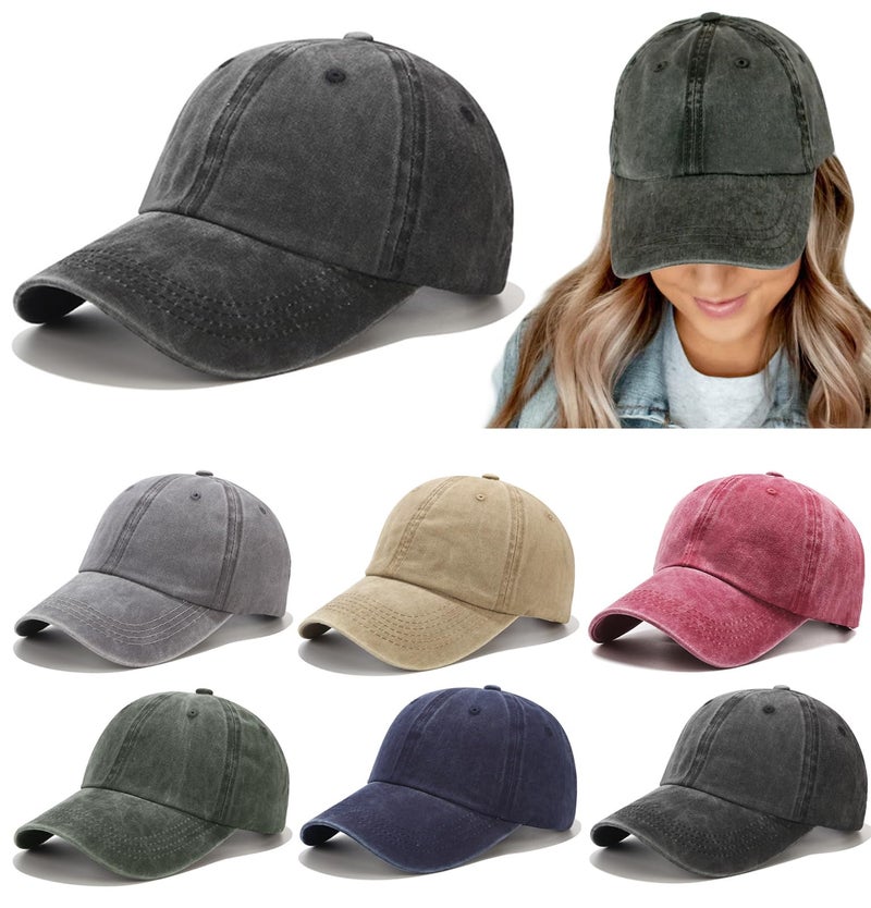 Tergy 6 Pieces Vintage Washed Plain Baseball Cap Distressed Dad Golf Hat for Men Women (Multicolors) - Image 1