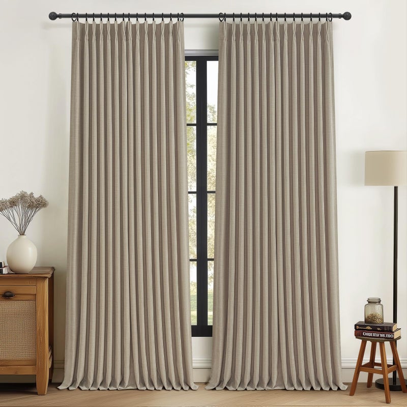 PleatedDrapes Pinch Pleated Drapes Linen Room Darkening Curtains 96 Inches Long for Bedroom, Taupe Black Out Floor to Ceiling Sound Dampening Double Layer Living Room Viral Windows Burg 2 Panels Set Burlywood Birch - Image 1