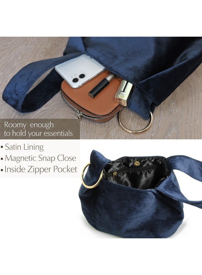Hoxis Women Clutch Velvet Top Handle Bag Wristlet Small Tote Purse (Dark Blue) - Image 4