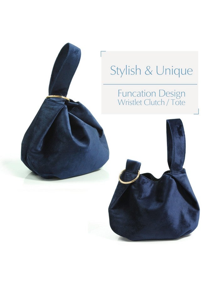 Hoxis Women Clutch Velvet Top Handle Bag Wristlet Small Tote Purse (Dark Blue) - Image 3