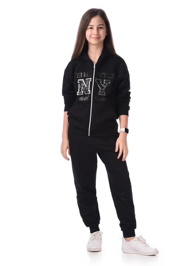 victor and jane Sequins Embroidered Hoodie With Matching Joggers Comfy Fit
