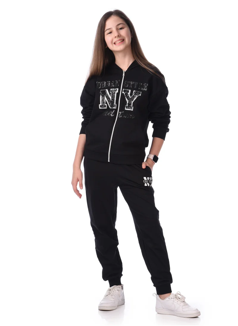 victor and jane Sequins Embroidered Hoodie With Matching Joggers Comfy Fit