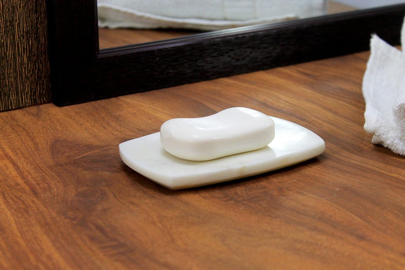 StonKraft KLEO - Marble Stone Soap Dish Bath Accessories for Bath, Tub or Wash Basin in Curvy Rectangular Shape Made Out of Indian White Marble - Image 3