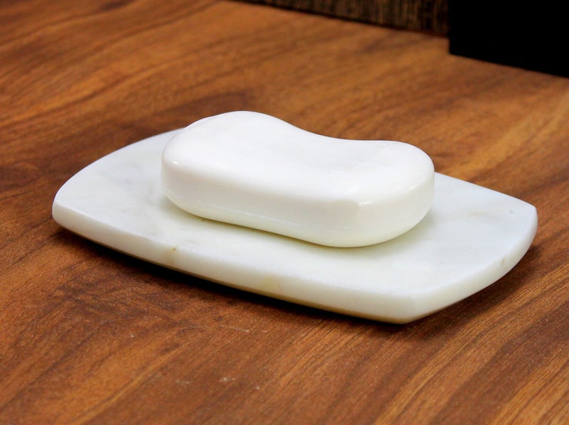 StonKraft KLEO - Marble Stone Soap Dish Bath Accessories for Bath, Tub or Wash Basin in Curvy Rectangular Shape Made Out of Indian White Marble - Image 2